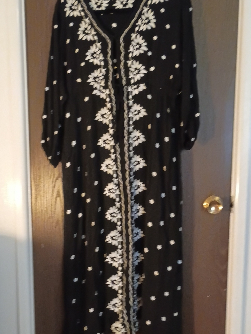 Black Maxi Dress with White Floral Embroidery - Effortless Boho Style